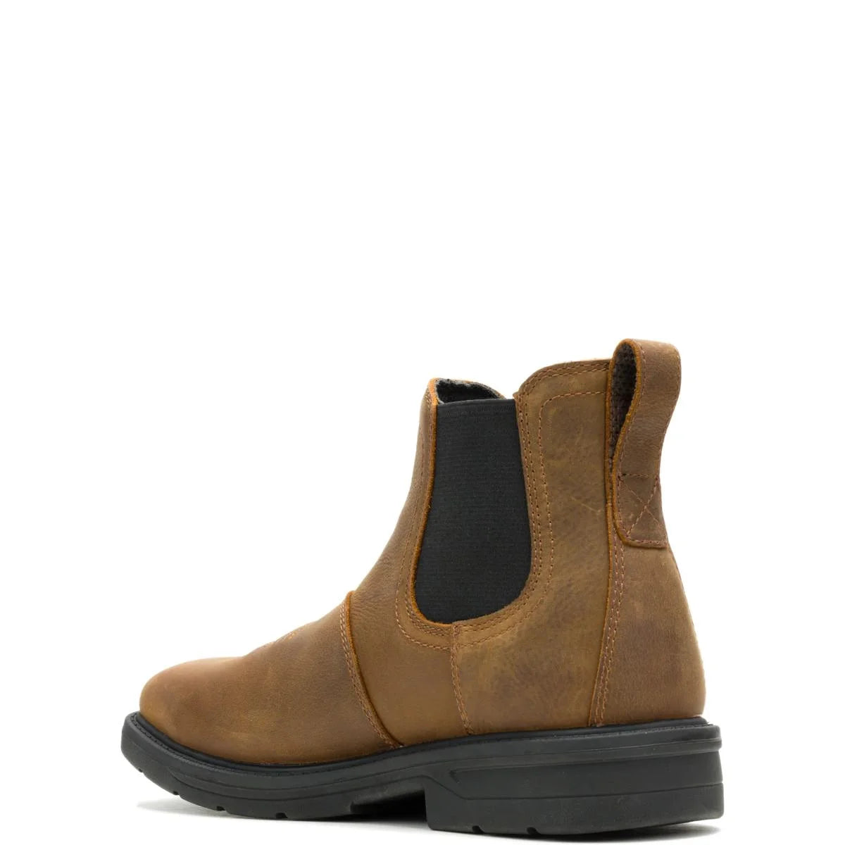 Men's Rancher Level Chelsea slip-on steel toe work boots in sudan brown by Wolverine left side view