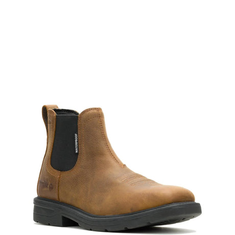 Men's Rancher Level Chelsea slip-on steel toe work boots in sudan brown by Wolverine side view