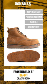 Bonanza Frontier Flex 6" Moc Toe Work Boots - Crazy Brown