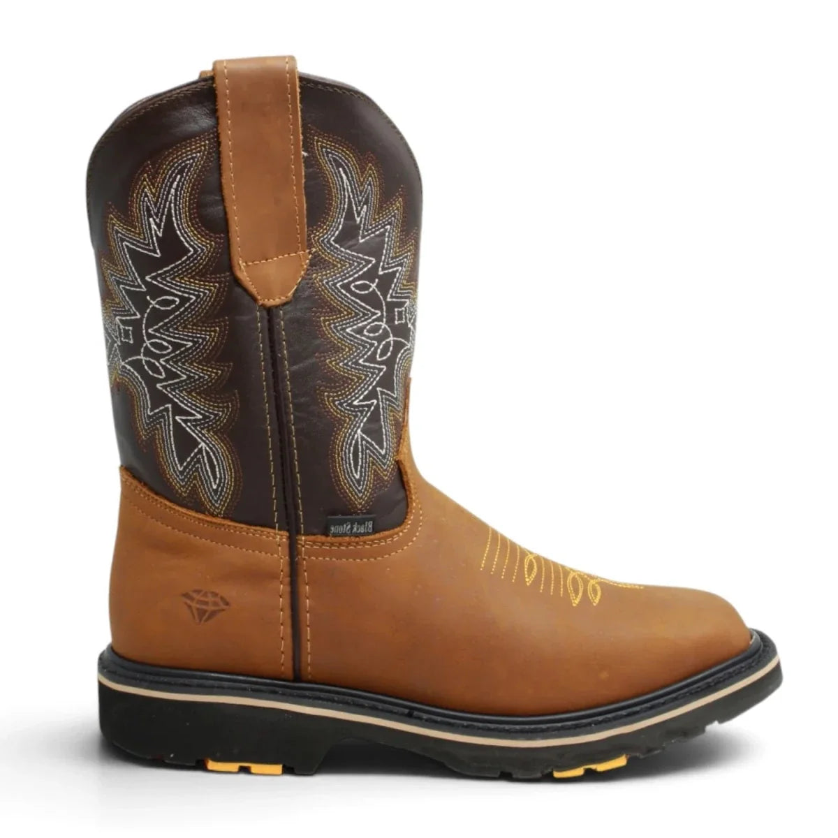 Black Stone leather western work boots with double-density outsole - Tobacco