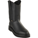Men's soft toe lined sole work boots in black by Original Michel side view