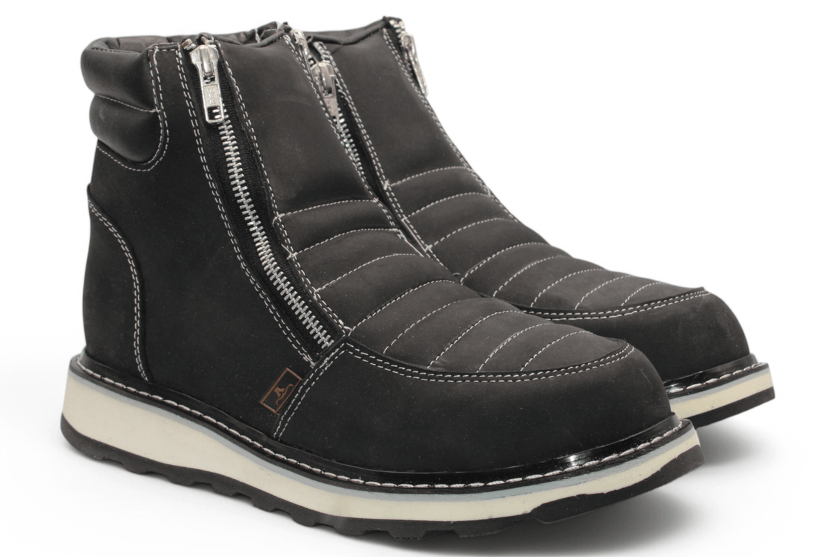 Hooch Boots Boots Men’s Genuine Leather Round Toe Work Shoes Black Color – Hooch Boots - Pair Side View