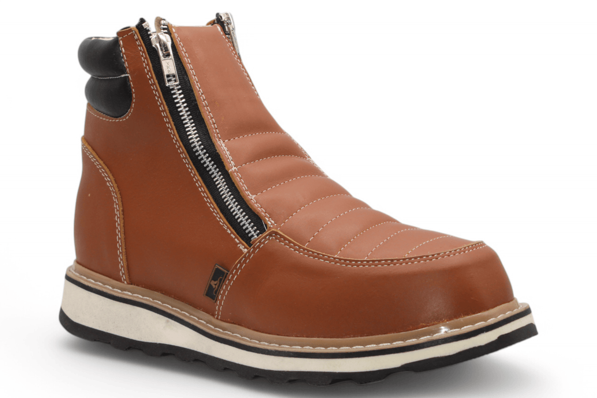 Hooch Boots Boots Men’s Genuine Leather Round Toe Work Shoes Honey Color – Hooch Boots - Side View
