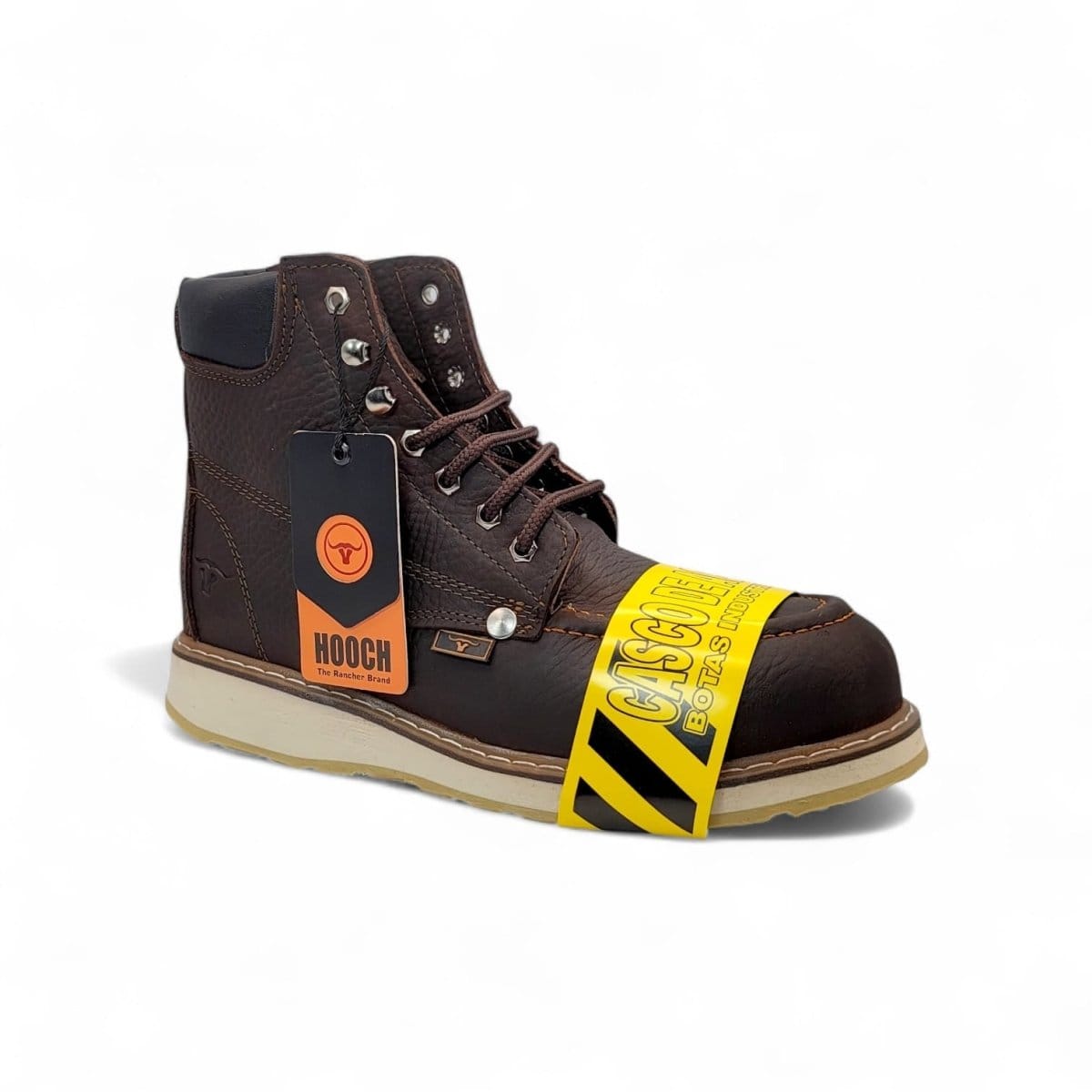 Hooch Boots H801C94 men's 6-inch chocolate genuine leather moc toe composite toe work boots angle view