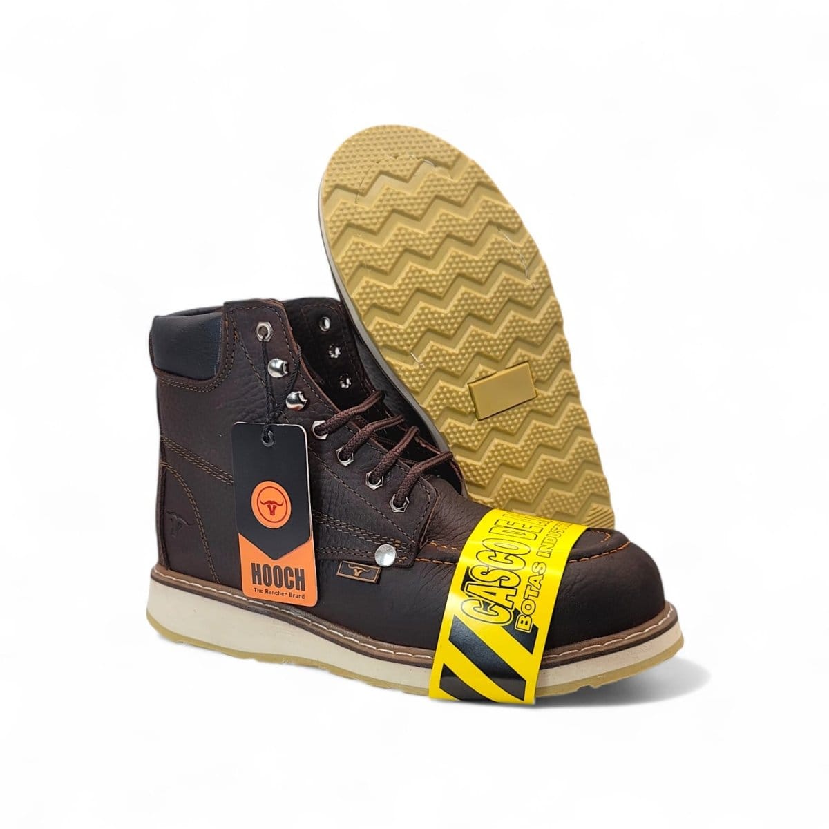 Hooch Boots H801C94 men's 6-inch chocolate genuine leather moc toe composite toe work boots pair view