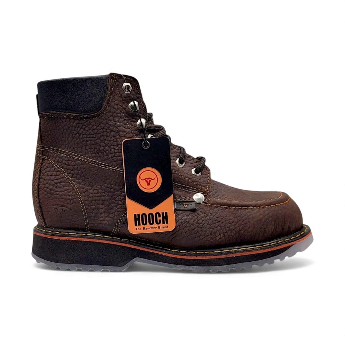 Hooch Boots H801T94 men's 6-inch chocolate genuine leather moc toe work boots side view