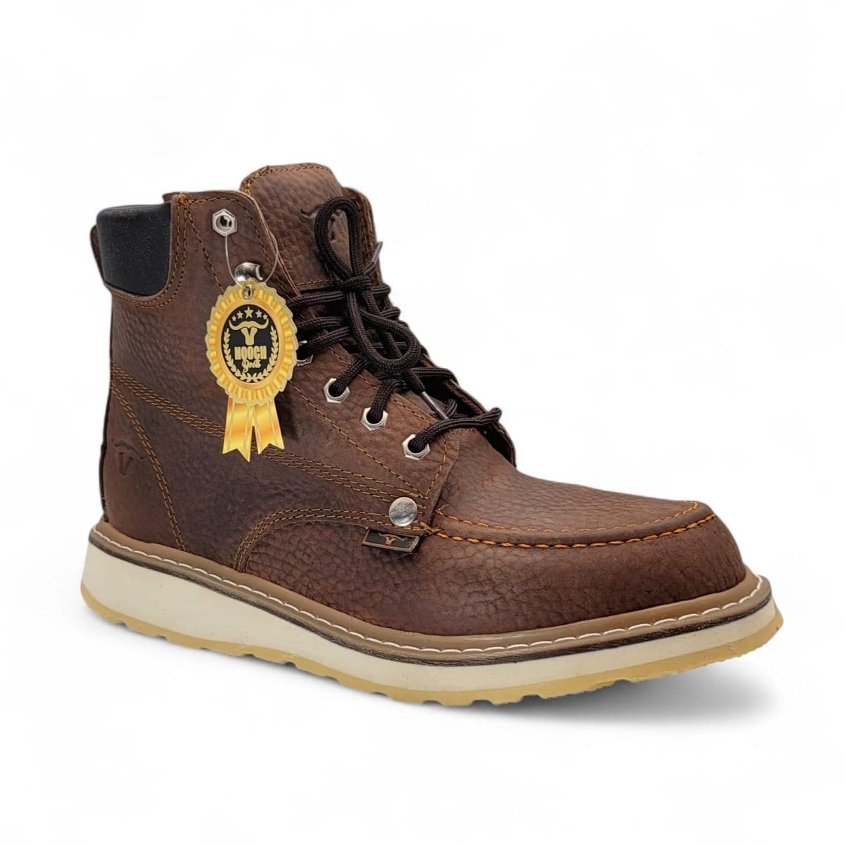Hooch Boots H80131 men's 6-inch honey genuine leather moc toe work boots angle view