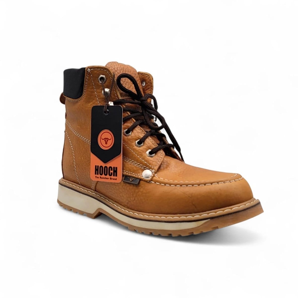 Hooch Boots H801T51 men's 6-inch honey genuine leather moc toe work boots angle view