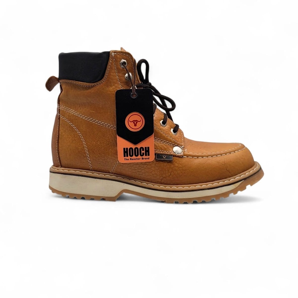 Hooch Boots H801T51 men's 6-inch honey genuine leather moc toe work boots side view
