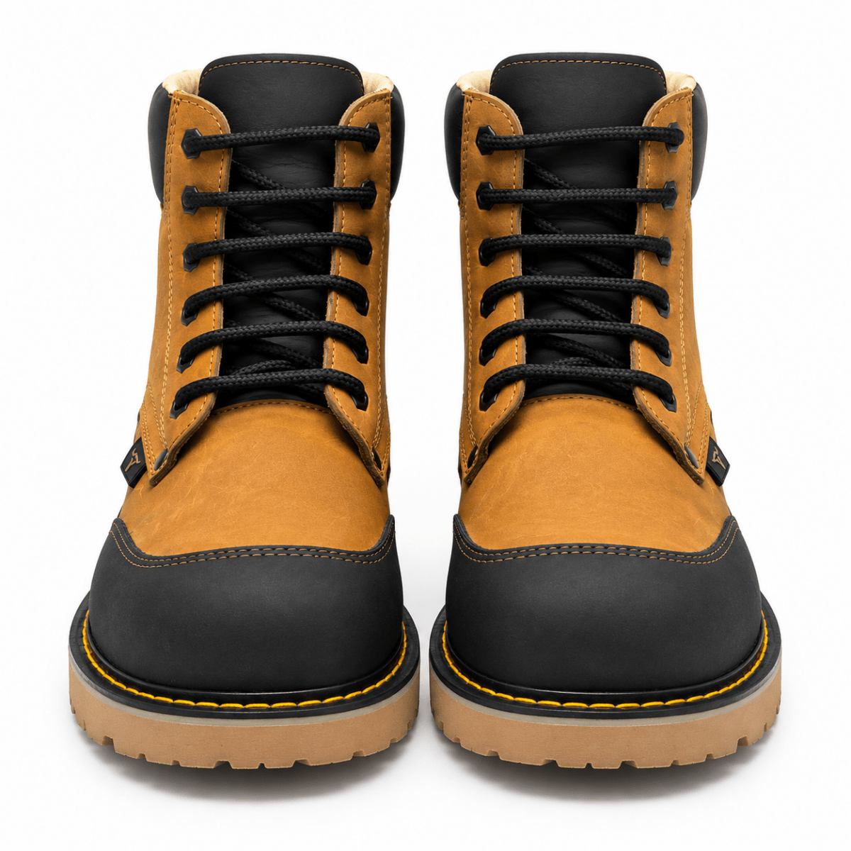 Hooch Boots H60351 men's 6-inch honey and black genuine leather moc toe work boots front view