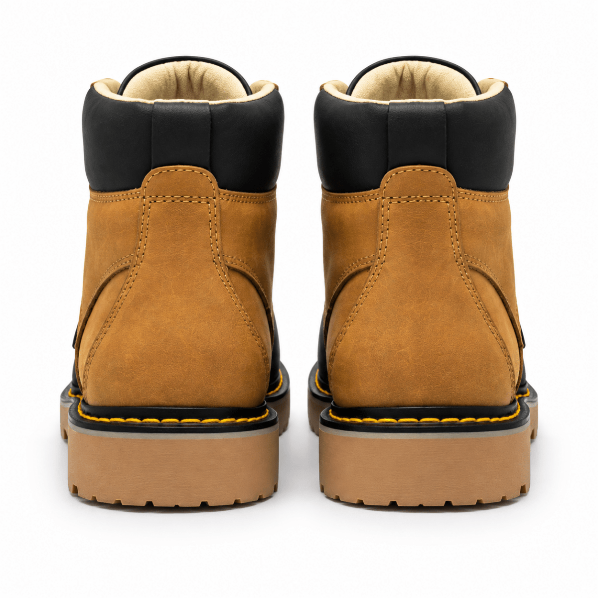 Hooch Boots H60351 men's 6-inch honey and black genuine leather moc toe work boots back view