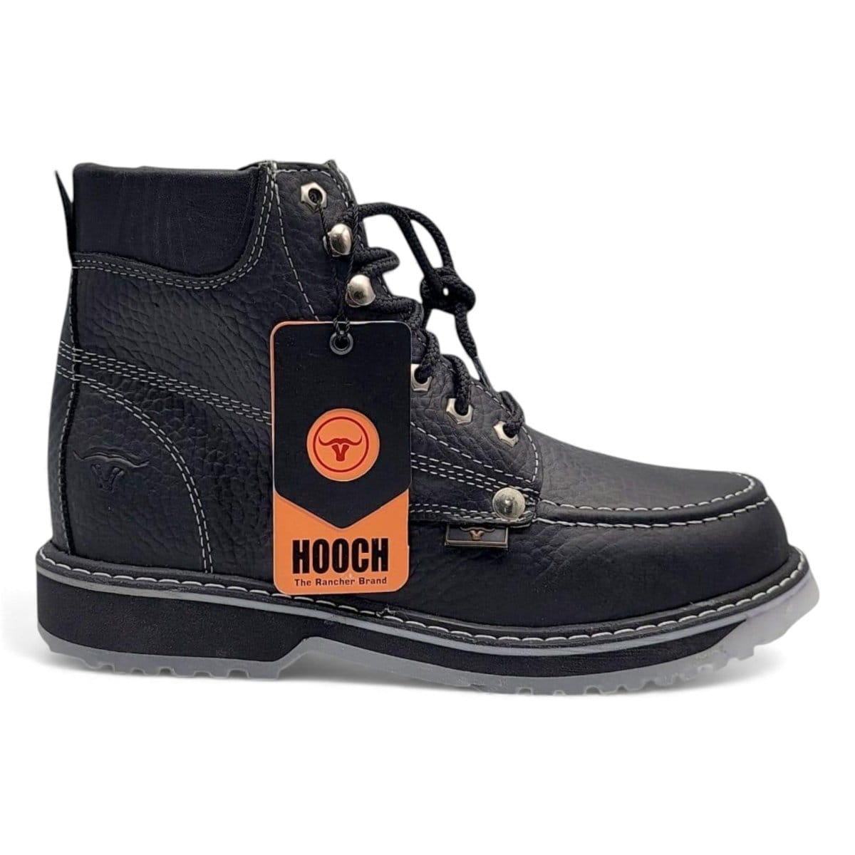 Hooch Boots H801T05 lace-up moc toe work boots with clear rubber sole right side