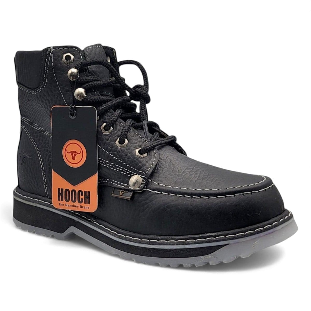 Hooch Boots H801T05 lace-up moc toe work boots with clear rubber sole side view