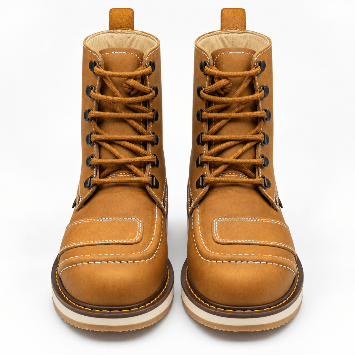 Hooch Boots H50151 men's Honey Crazy Horse leather round toe work boots front pair view