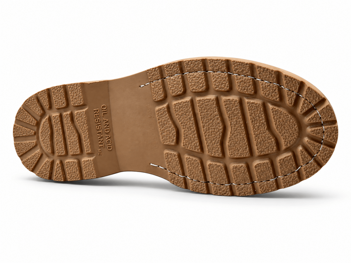 Hooch Boots H60205 black genuine leather work boots featuring a classic round toe design sole view