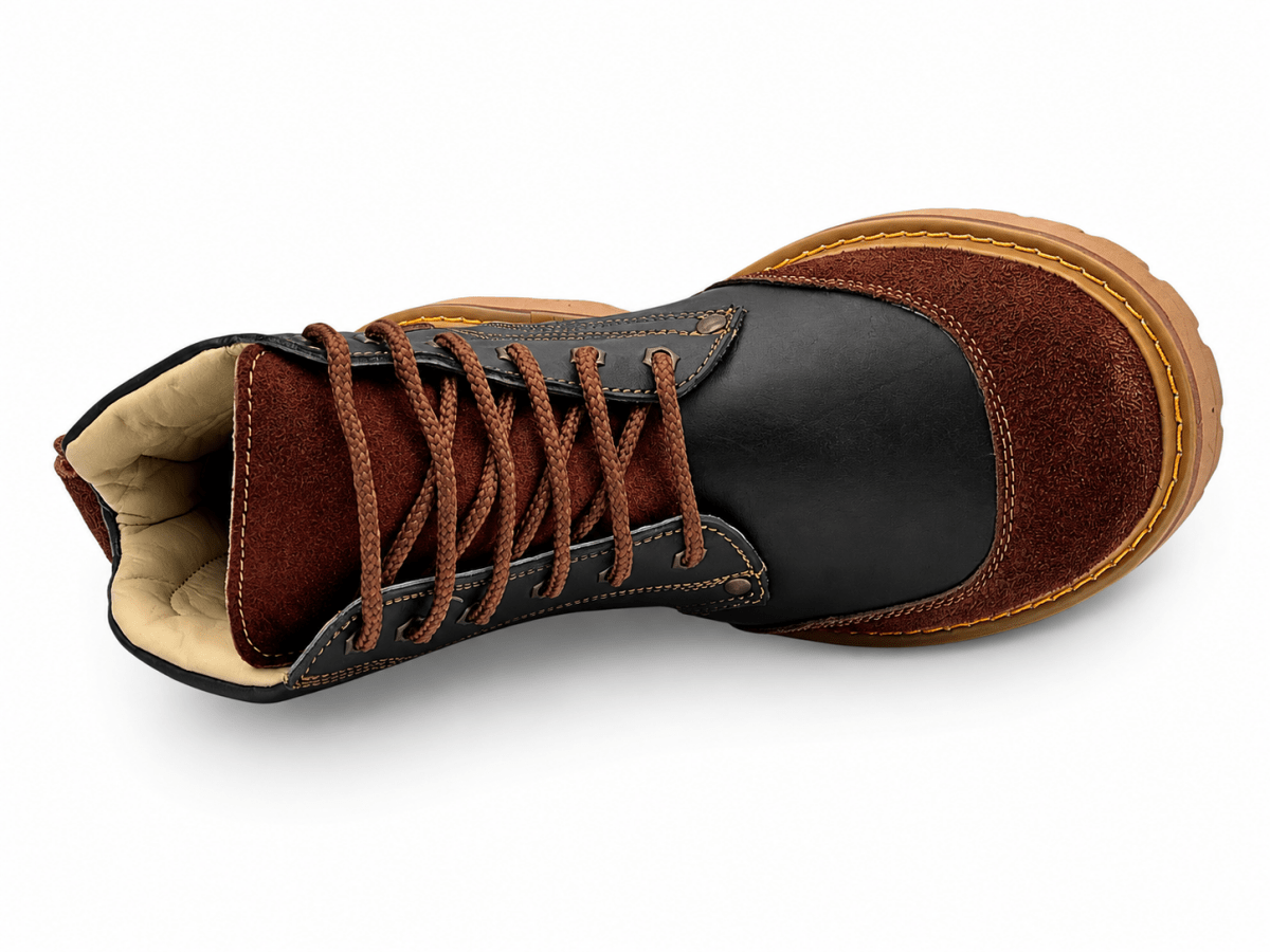 Hooch Boots H60205 black genuine leather work boots featuring a classic round toe design top view