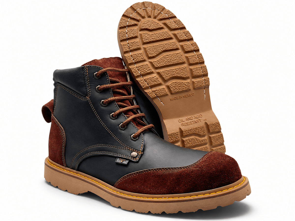Hooch Boots H60205 black genuine leather work boots featuring a classic round toe design sole view