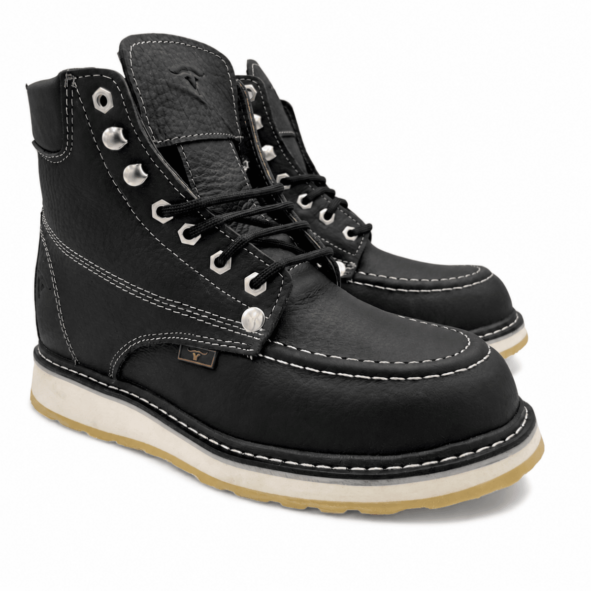 Men’s Black Genuine Leather Moc Toe Work Boots – Hooch Boots H80105 pair view