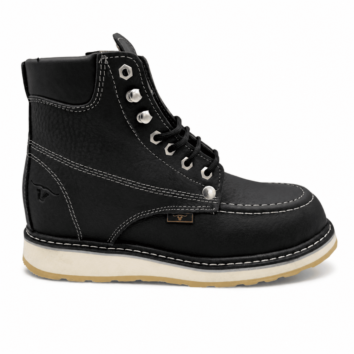 Men’s Black Genuine Leather Moc Toe Work Boots – Hooch Boots H80105 right side view
