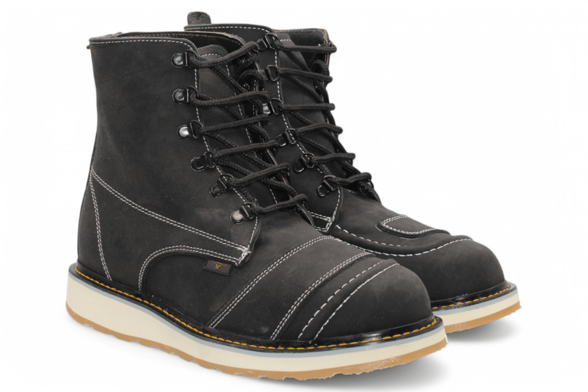 Hooch Boots H50205 men's black Crazy Horse leather round toe work shoes pair view