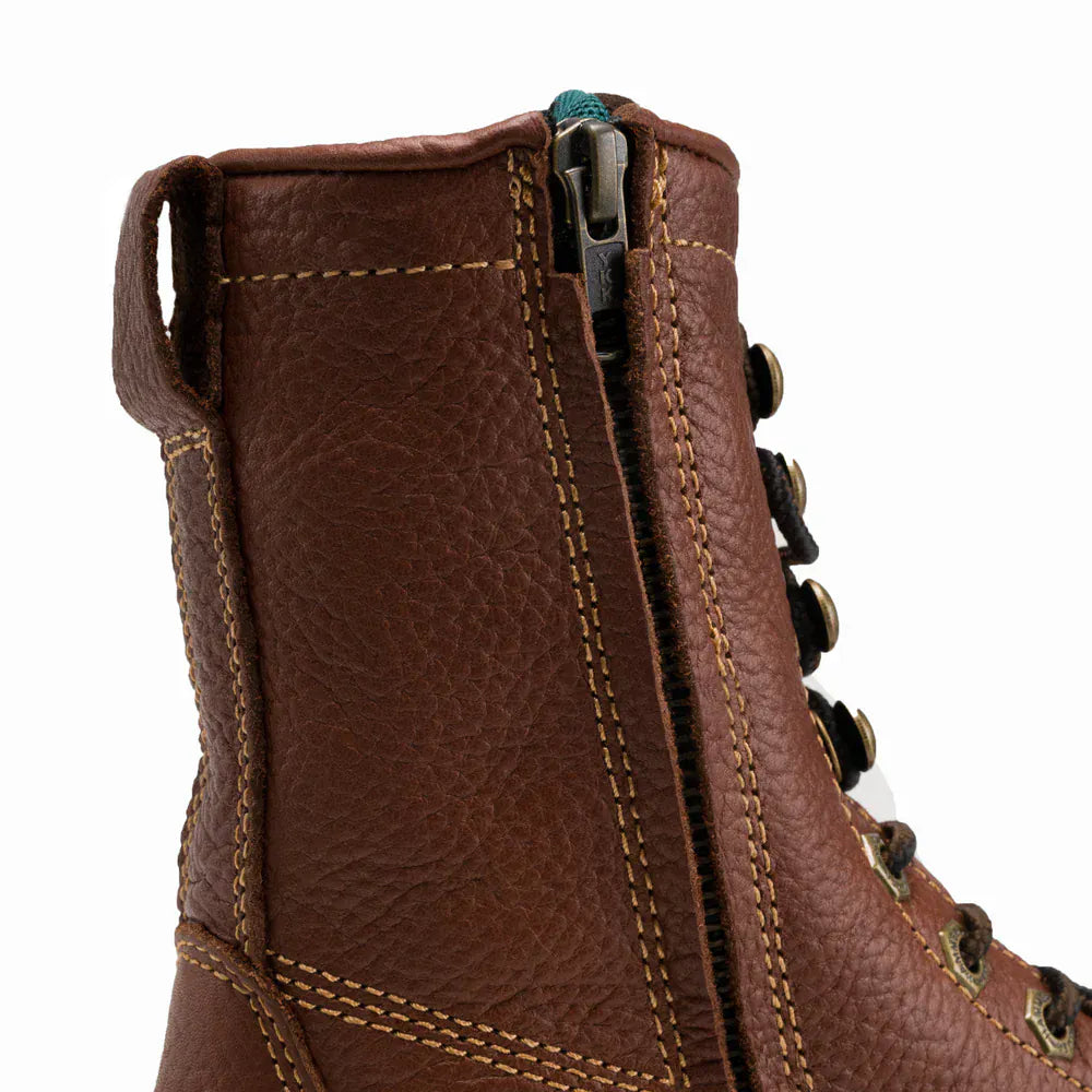 Hammer Men's Comfort Full Grain Leather Zipper and Lace Round Soft Toe Work Boots - Brown - Zipper View