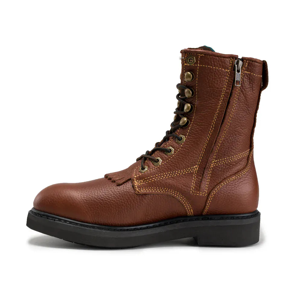 Hammer Men's Comfort Full Grain Leather Zipper and Lace Round Soft Toe Work Boots - Brown - Left Side View