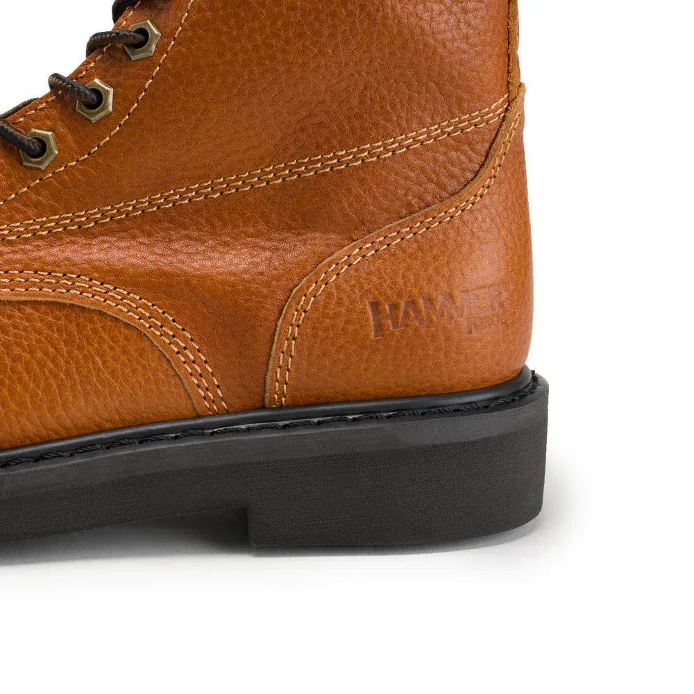 Hammer Men's Comfort Full Grain Leather Zipper and Lace Soft Round Toe Work Boots - Tan - Heel View
