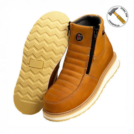Joe Boots Boots Double Zipper Comfort Steel Toe Work Boot Habanna Color - Hammer Boots