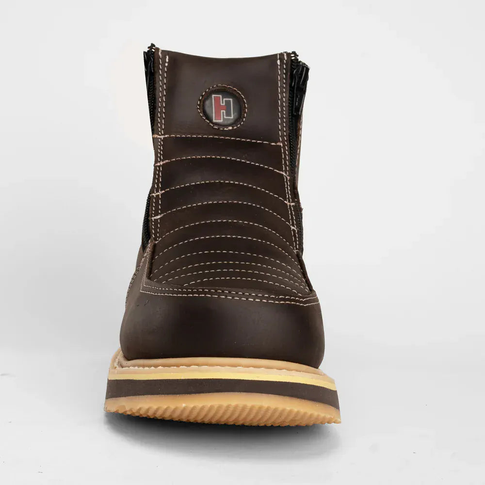 Hammer Men's Double Zipper Comfort Soft Round Toe Work Boot - Brown - Front View