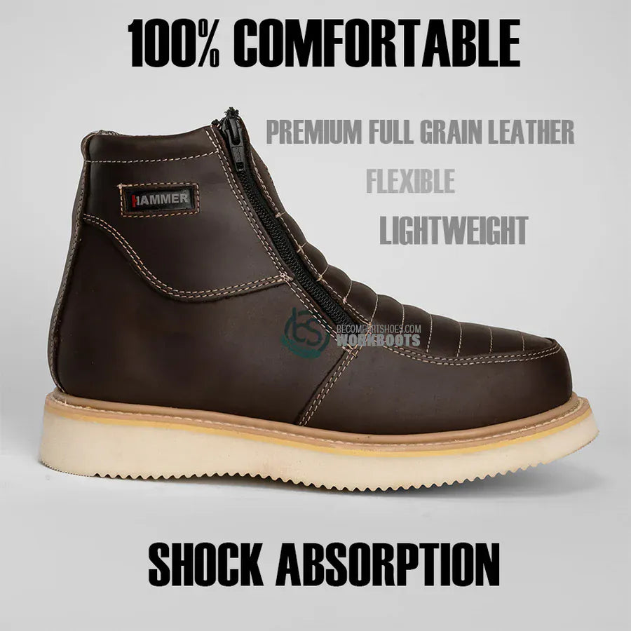 Hammer Men's Dual Zipper Comfort Wellington Sole Soft Round Toe Work Boots - Brown - Side View