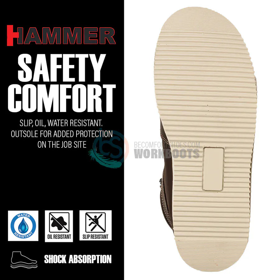 Hammer Men's Dual Zipper Comfort Wellington Sole Soft Round Toe Work Boots - Brown - Sole View