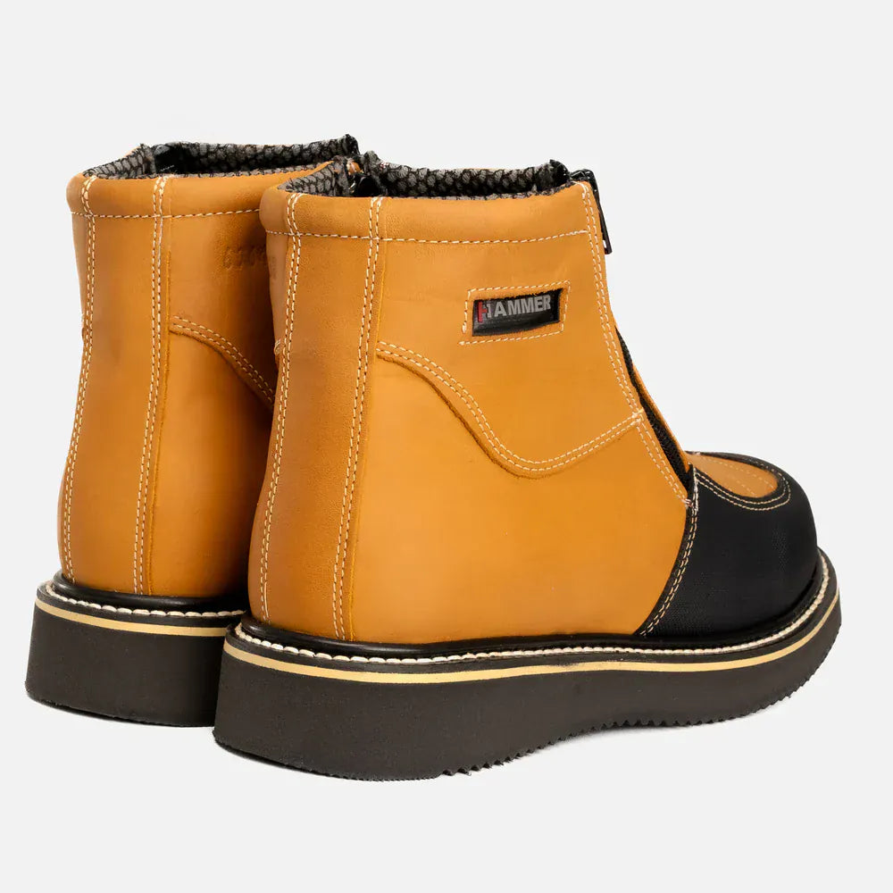 Hammer Men´s Dual Zipper Comfort Work Boots Soft Round Toe - Habanna  - Pair Back View