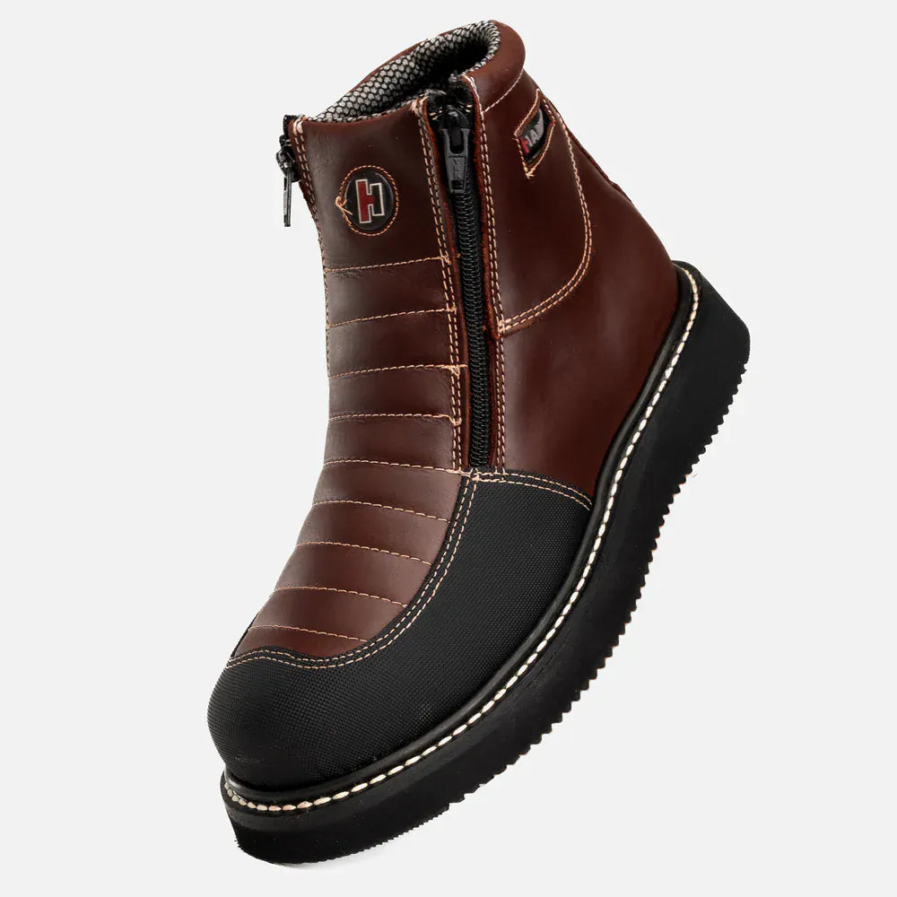 Hammer Men´s Dual Zipper Comfort Soft Round Toe Work Boots - Wine - Side View