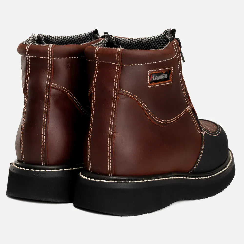 Hammer Men´s Dual Zipper Comfort Soft Round Toe Work Boots - Wine - Pair Back View