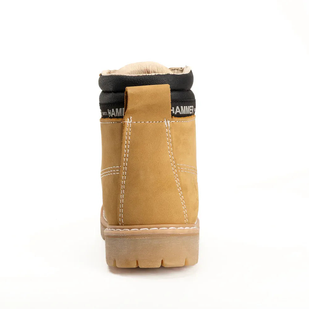 Hammer Men's Murphy Tractor Sole Suede Leather Soft Round Toe Work Boots - Honey - Back View