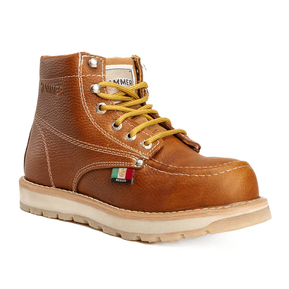 Hammer Men's Murphy 6" Leather Doble Density Sole With MEX Flag Soft Moc Toe Work Boots - Honey - Side View