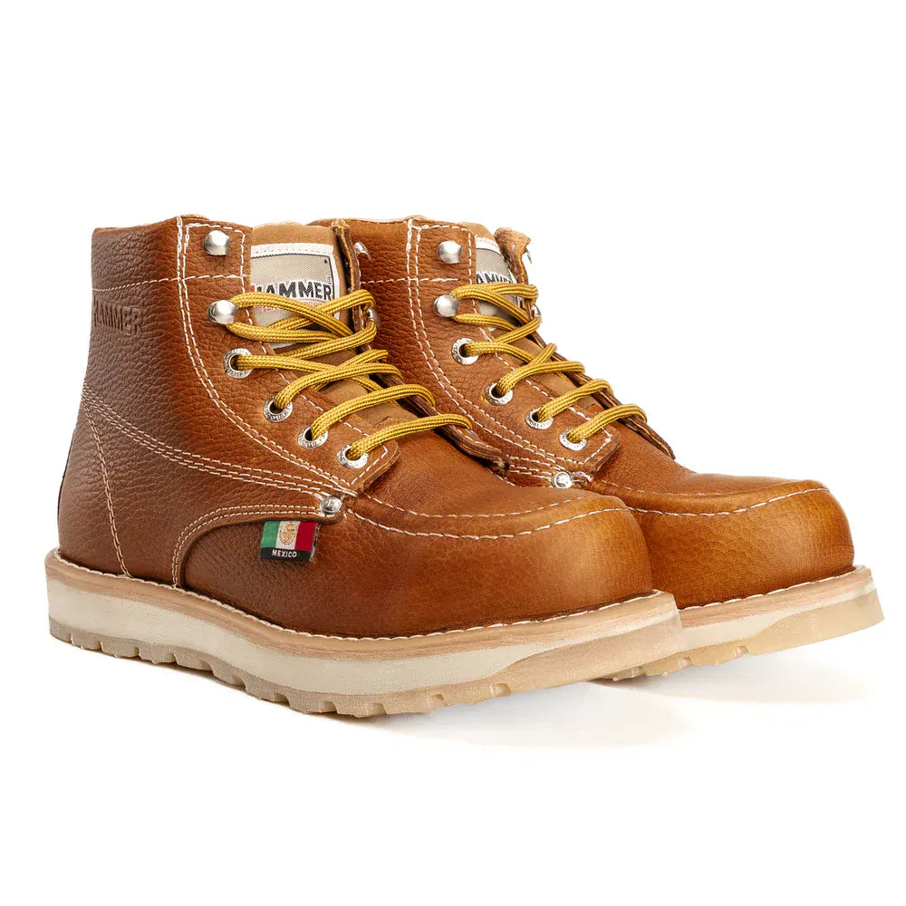 Hammer Men's Murphy 6" Leather Doble Density Sole With MEX Flag Soft Moc Toe Work Boots - Honey - Pair Side View