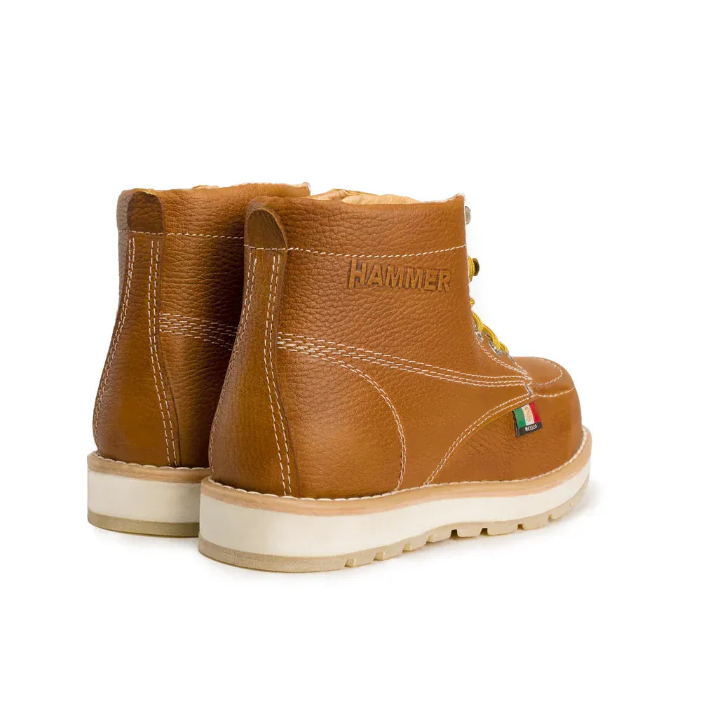 Hammer Men's Murphy 6" Leather Doble Density Sole With MEX Flag Soft Moc Toe Work Boots - Honey - Pair Back View