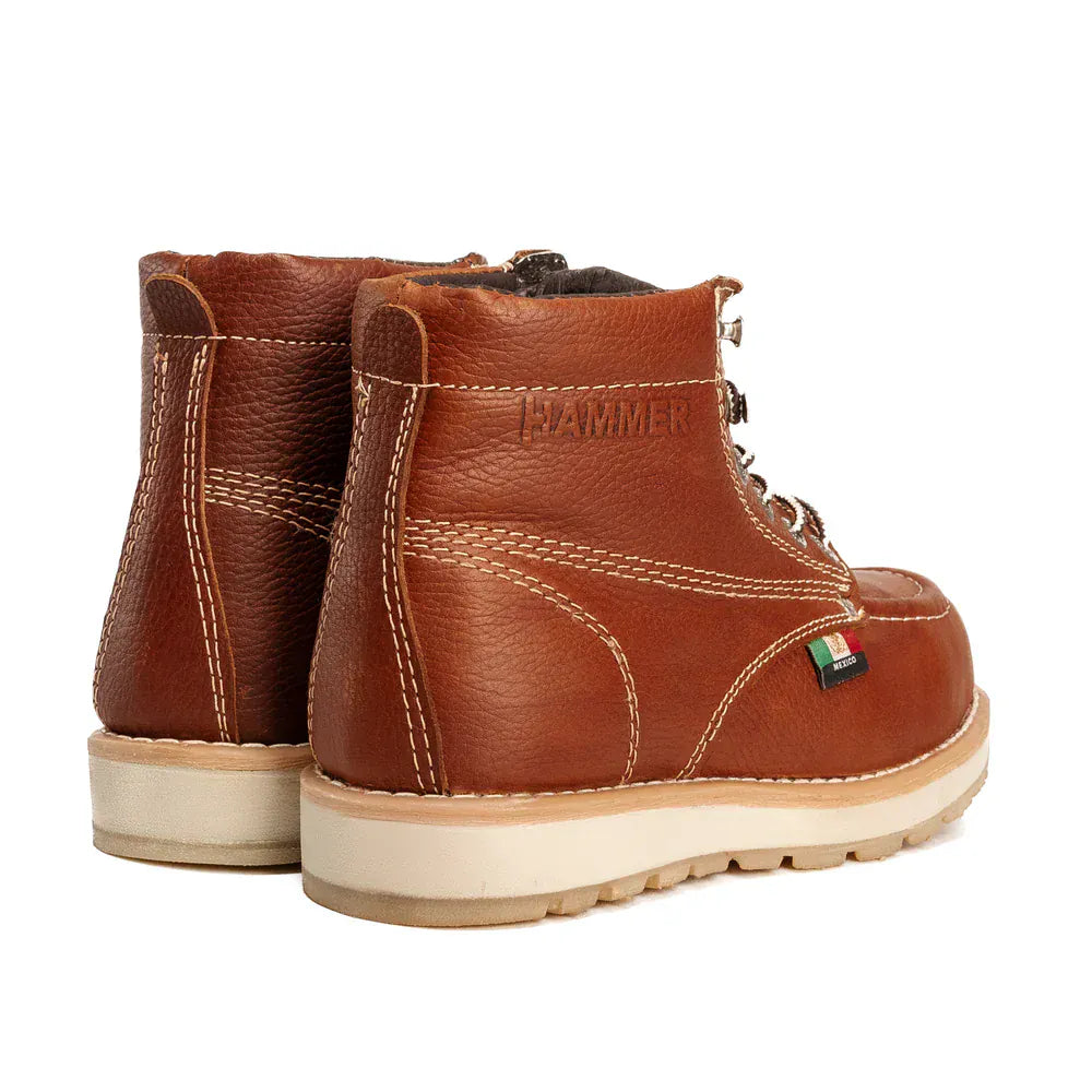Hammer Men's Murphy 6" Leather Doble Density Sole With MEX Flag Soft Moc Toe Work Boots - Shedron - Pair Back View