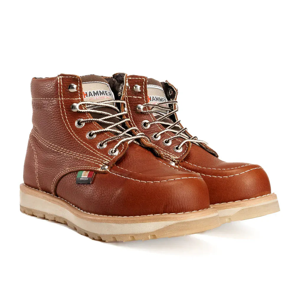 Hammer Men's Murphy 6" Leather Doble Density Sole With MEX Flag Soft Moc Toe Work Boots - Shedron - Pair Side View