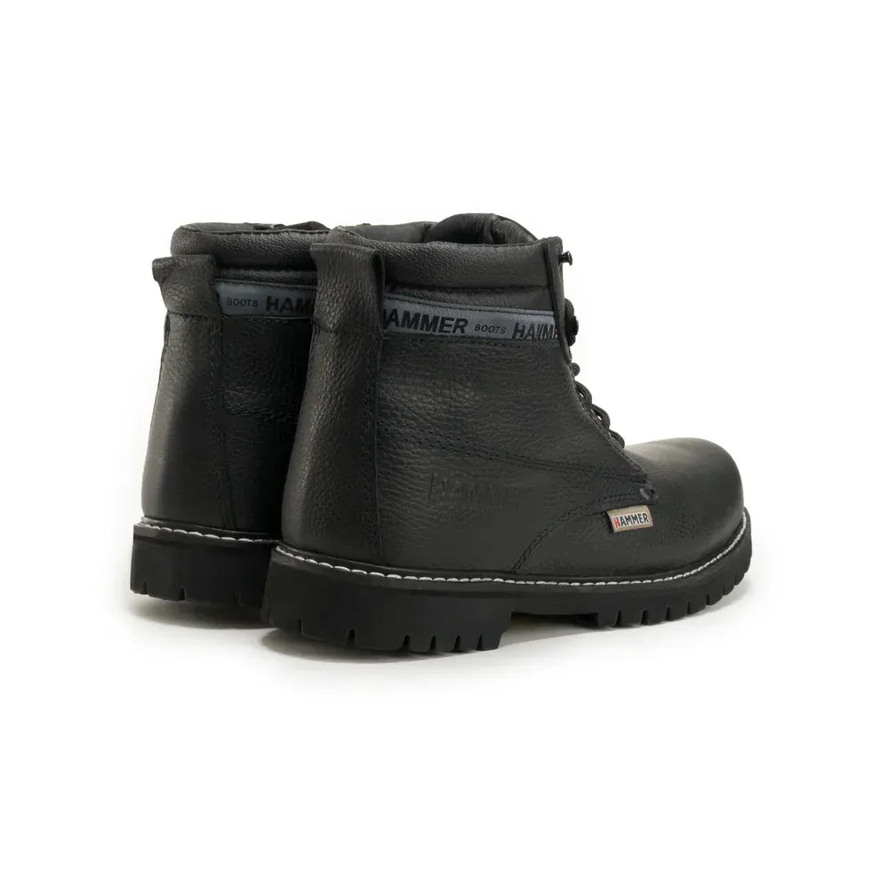Hammer Men's Murphy Tractor Sole Leather Soft Round Toe Work Boots - Black - Pair Back View