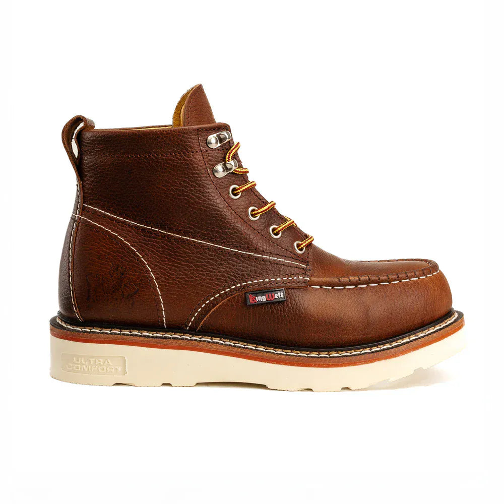 King Welt Men´s Apache 6” Premium Full-Grain Leather Soft Moc Toe Work Boots - Dark Brown - Right Side View