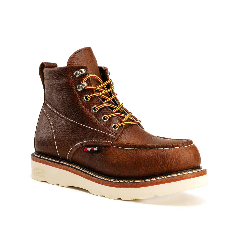 King Welt Men´s Apache 6” Premium Full-Grain Leather Soft Moc Toe Work Boots - Dark Brown - Side View