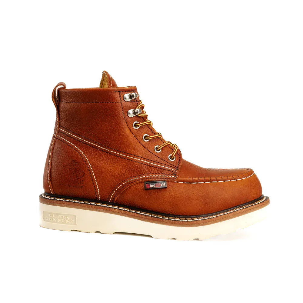 King Welt Men´s Apache 6” Premium Full-Grain Leather Soft Moc Toe Work Boots - Tan - Right Side View