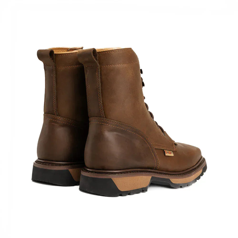 King Welt Men´s Buffalo 8" Double Density, Lace Up Square Soft Toe Work Boot - Papaya Brown  - Pair Back View