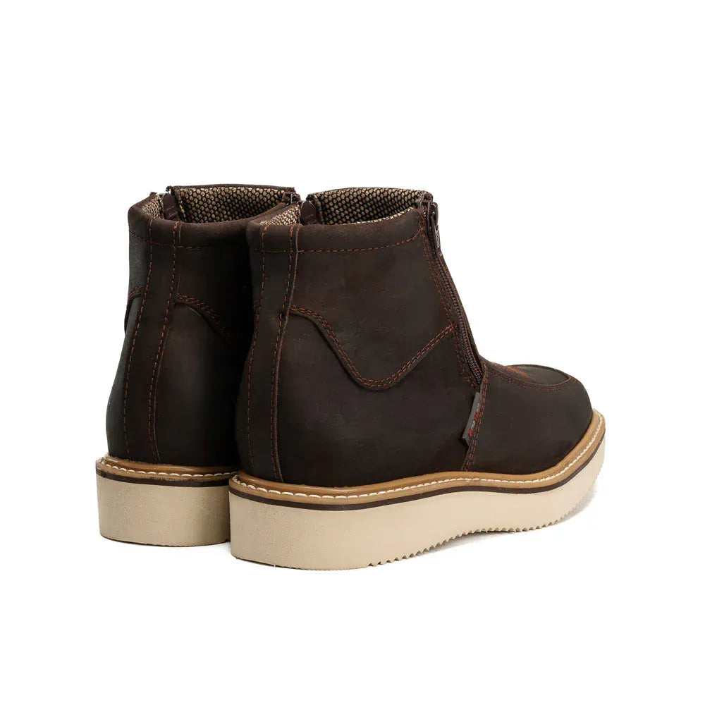 King Welt Boots Country Flex 6' Double Zipper Work Boots Soft Toe Leather Brown Color - King Welt