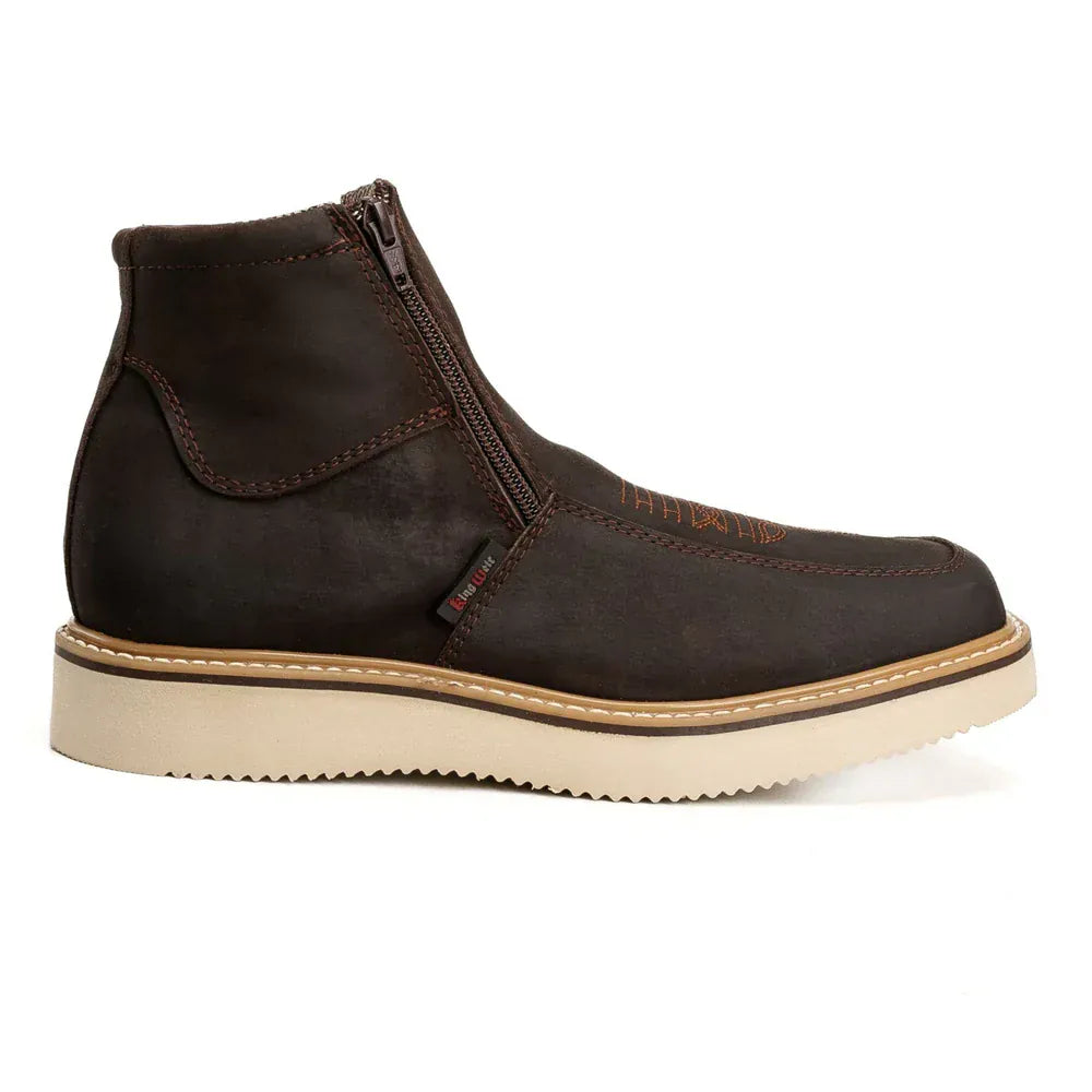 King Welt Boots Country Flex 6' Double Zipper Work Boots Soft Toe Leather Brown Color - King Welt