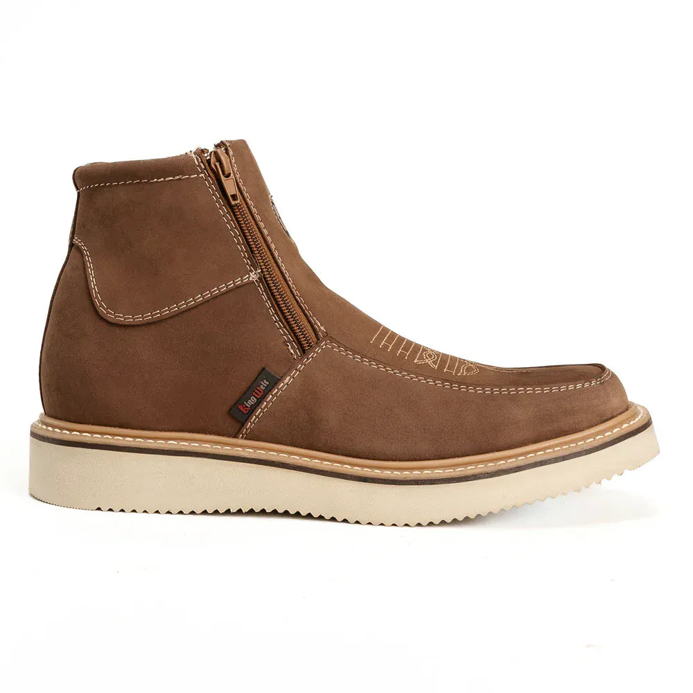King Welt Boots Country Flex 6' Double Zipper Work Boots Soft Toe Leather Sand Color - King Welt
