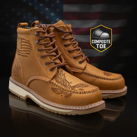 King Welt Boots Men's Patriot 6" Moc Composite Toe Work Boots Tan Color - King Welt