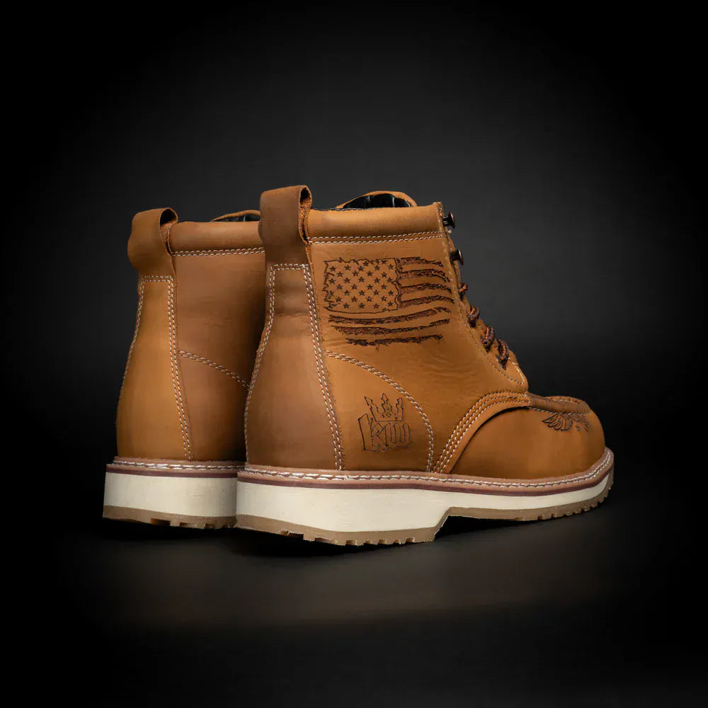 King Welt Men's Patriot 6" Moc Composite Toe Work Boots - Tan - Pair Back View
